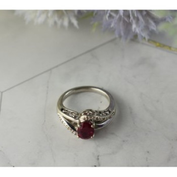 925 Sterling Silver Pink Topaz & Diamonds Ring Size 6