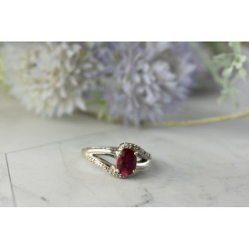 925 Sterling Silver Pink Topaz & Diamonds Ring Size 6