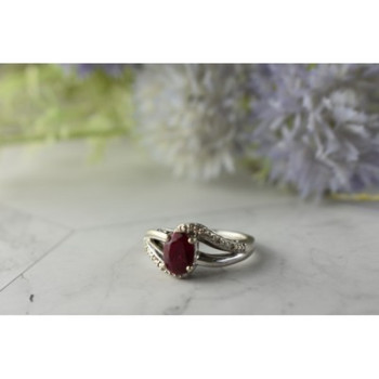 925 Sterling Silver Pink Topaz & Diamonds Ring Size 6