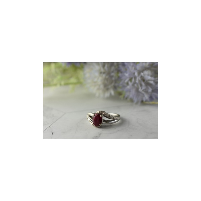 925 Sterling Silver Pink Topaz & Diamonds Ring Size 6