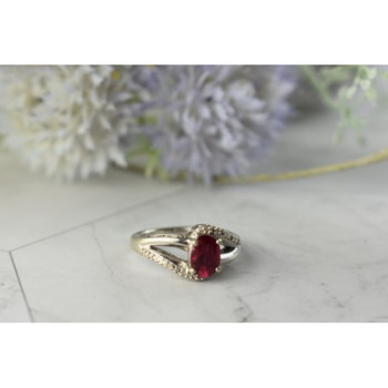 925 Sterling Silver Pink Topaz & Diamonds Ring Size 6
