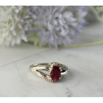 925 Sterling Silver Pink Topaz & Diamonds Ring Size 6