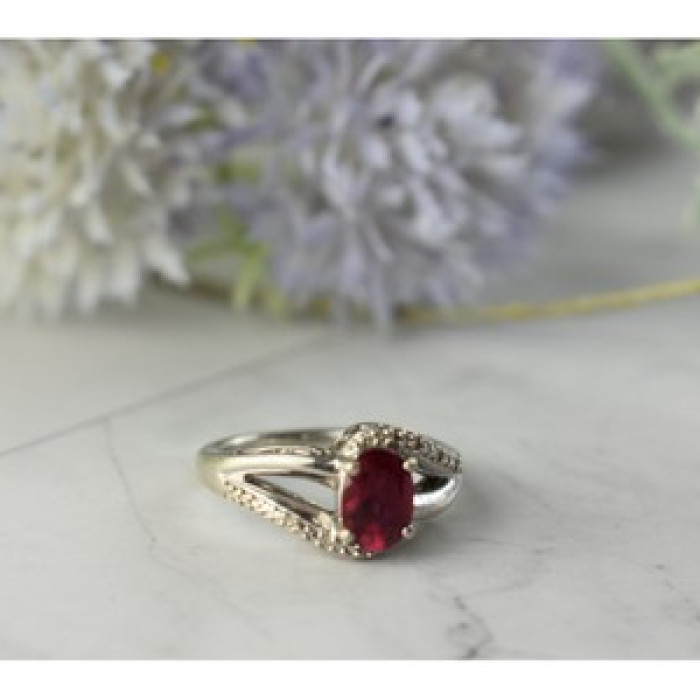 925 Sterling Silver Pink Topaz & Diamonds Ring Size 6