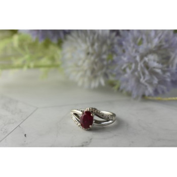 925 Sterling Silver Pink Topaz & Diamonds Ring Size 6