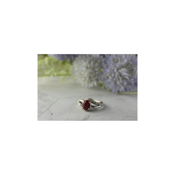 925 Sterling Silver Pink Topaz & Diamonds Ring Size 6