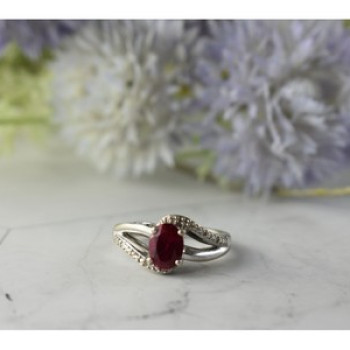 925 Sterling Silver Pink Topaz & Diamonds Ring Size 6