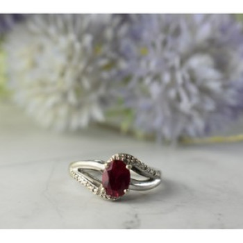 925 Sterling Silver Pink Topaz & Diamonds Ring Size 6