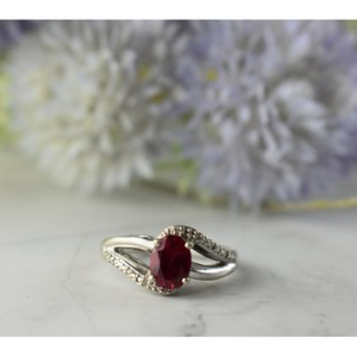 925 Sterling Silver Pink Topaz & Diamonds Ring Size 6