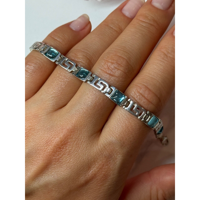925 STERLING SILVER BRACELET AQUAMARINE LENGTH 7.5 in
