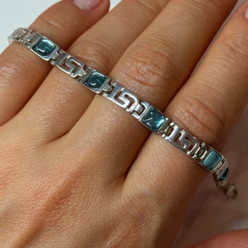 925 Sterling Silver Bracelet Aquamarine Length 7.5 in