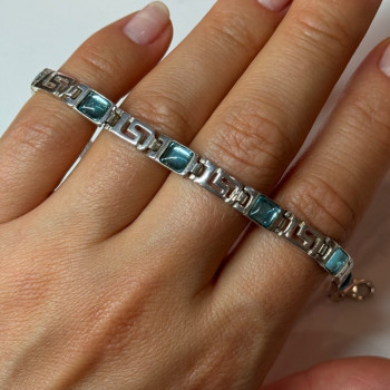 925 Sterling Silver Bracelet Aquamarine Length 7.5 in