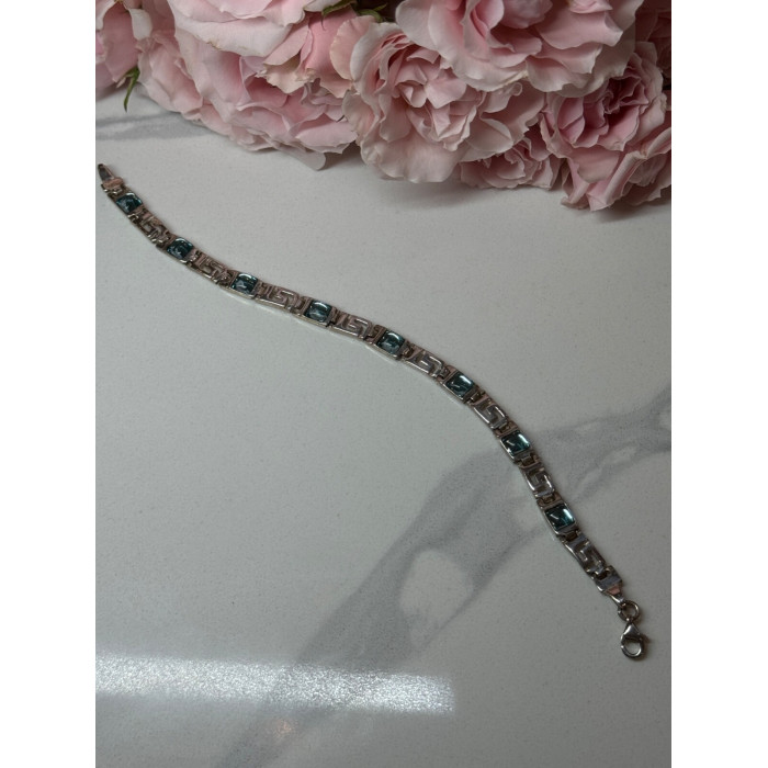 925 STERLING SILVER BRACELET AQUAMARINE LENGTH 7.5 in