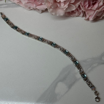 925 Sterling Silver Bracelet Aquamarine Length 7.5 in