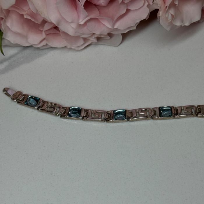925 Sterling Silver Bracelet Aquamarine Length 7.5 in