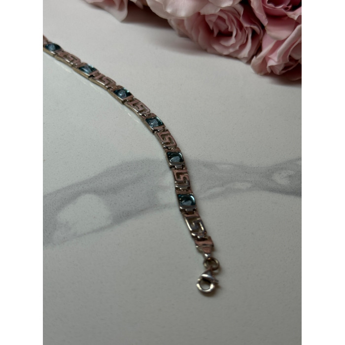 925 STERLING SILVER BRACELET AQUAMARINE LENGTH 7.5 in