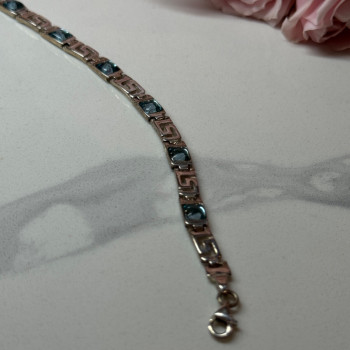 925 Sterling Silver Bracelet Aquamarine Length 7.5 in