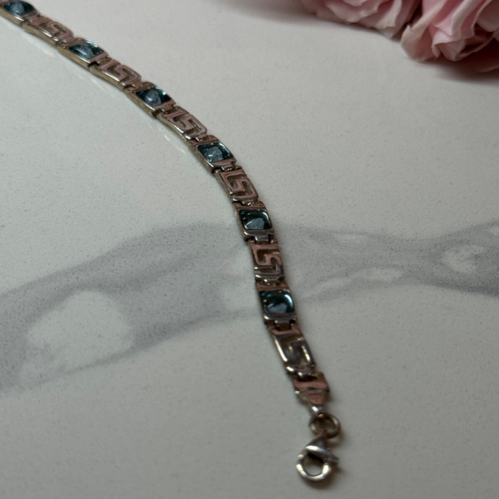 925 Sterling Silver Bracelet Aquamarine Length 7.5 in