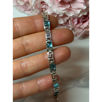 925 STERLING SILVER BRACELET AQUAMARINE LENGTH 7.5 in