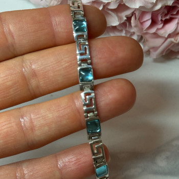 925 Sterling Silver Bracelet Aquamarine Length 7.5 in