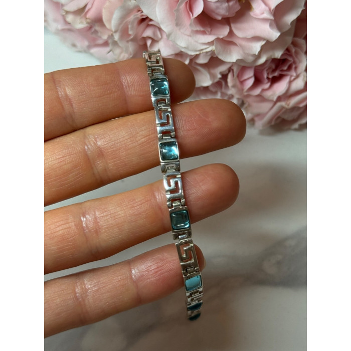 925 STERLING SILVER BRACELET AQUAMARINE LENGTH 7.5 in
