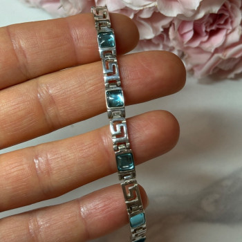 925 Sterling Silver Bracelet Aquamarine Length 7.5 in