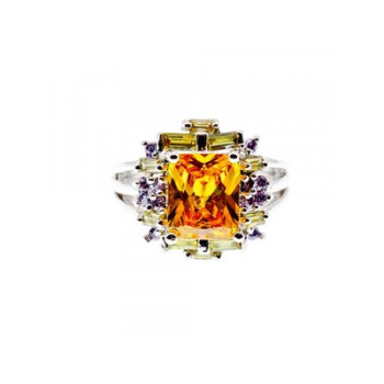 925 Sterling Silver Yellow & Purple CZ Ring Size 7