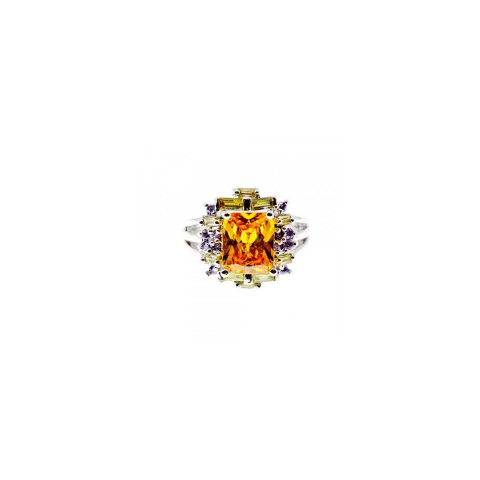 925 Sterling Silver Yellow & Purple CZ Ring Size 7