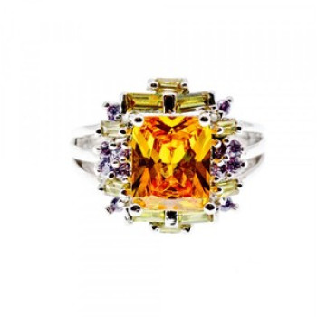 925 Sterling Silver Yellow & Purple CZ Ring Size 7