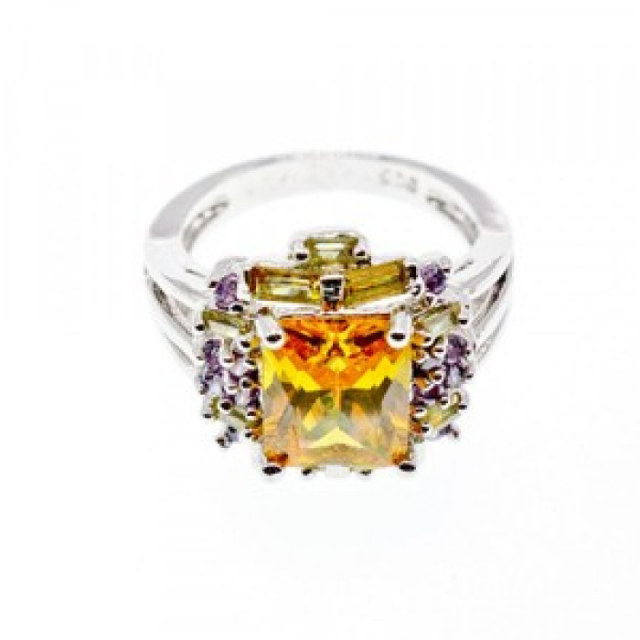 925 Sterling Silver Yellow & Purple CZ Ring Size 7