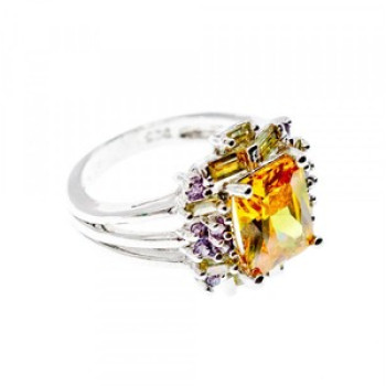925 Sterling Silver Yellow & Purple CZ Ring Size 7