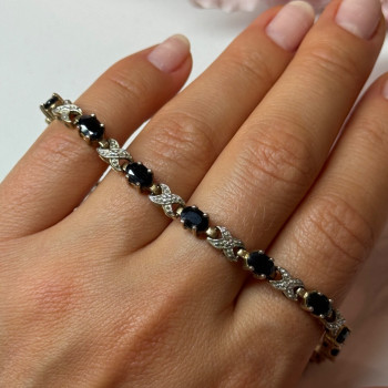 925 Sterling Silver Gold Plated Sapphire Bracelet Length 7.5 in