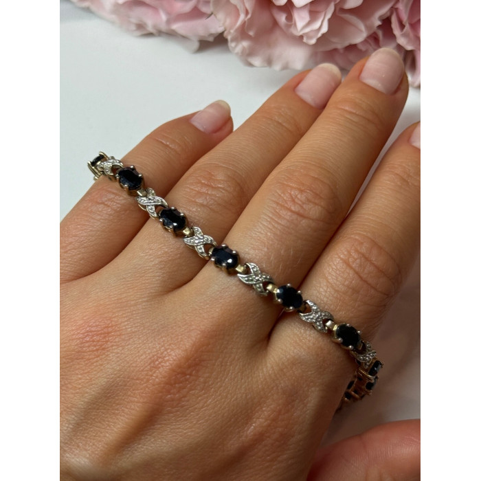 925 STERLING SILVER GOLD PLATED SAPPHIRE BRACELET LENGTH 7.5 in