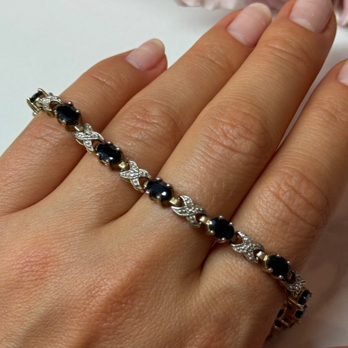 925 Sterling Silver Gold Plated Sapphire Bracelet Length 7.5 in