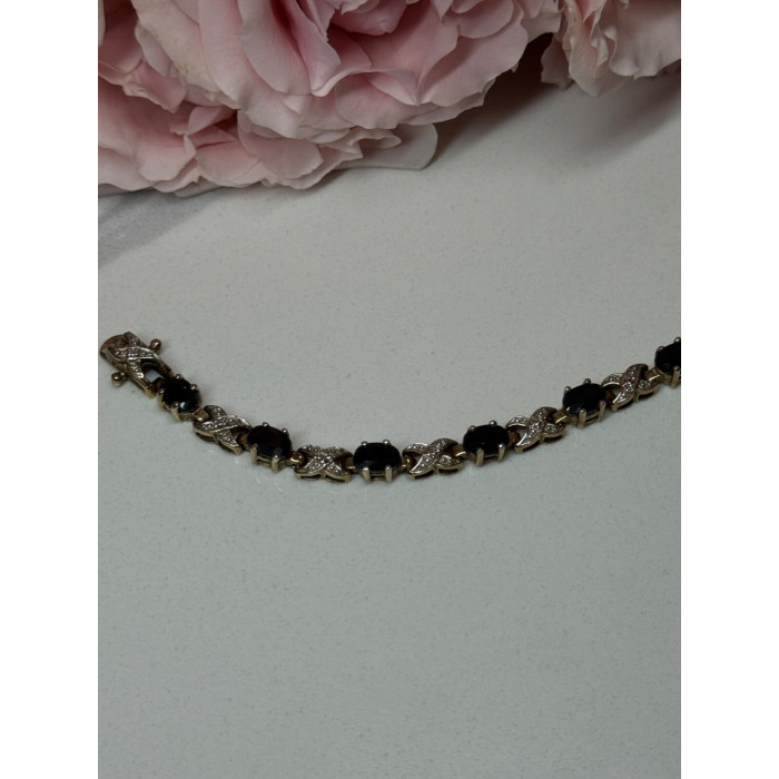 925 STERLING SILVER GOLD PLATED SAPPHIRE BRACELET LENGTH 7.5 in