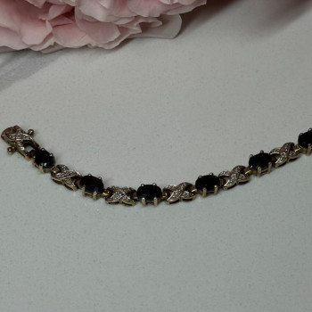 925 Sterling Silver Gold Plated Sapphire Bracelet Length 7.5 in