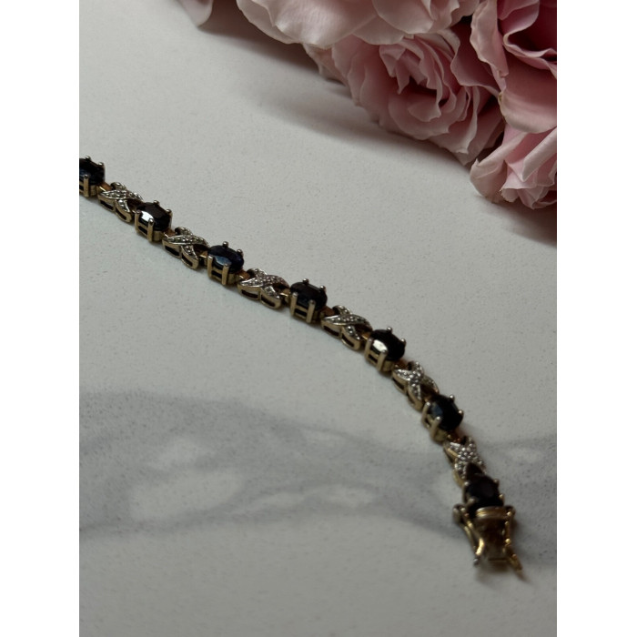 925 STERLING SILVER GOLD PLATED SAPPHIRE BRACELET LENGTH 7.5 in