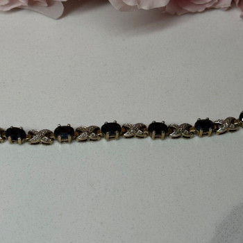 925 Sterling Silver Gold Plated Sapphire Bracelet Length 7.5 in