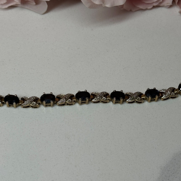 925 Sterling Silver Gold Plated Sapphire Bracelet Length 7.5 in