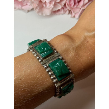 VINTAGE 925 STERLING SILVER GREEN JADE BRACELET LENGTH 7 in