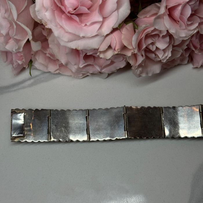 Vintage 925 Sterling Silver Green Jade Bracelet Length 7 in