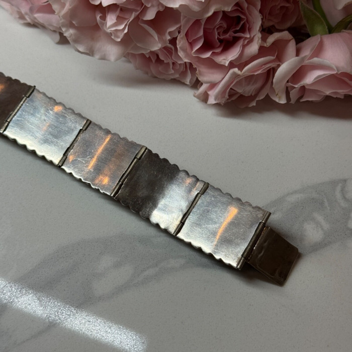 Vintage 925 Sterling Silver Green Jade Bracelet Length 7 in