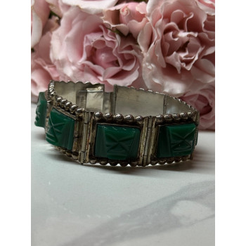 VINTAGE 925 STERLING SILVER GREEN JADE BRACELET LENGTH 7 in