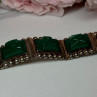 Vintage 925 Sterling Silver Green Jade Bracelet Length 7 in