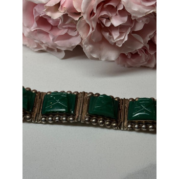 VINTAGE 925 STERLING SILVER GREEN JADE BRACELET LENGTH 7 in