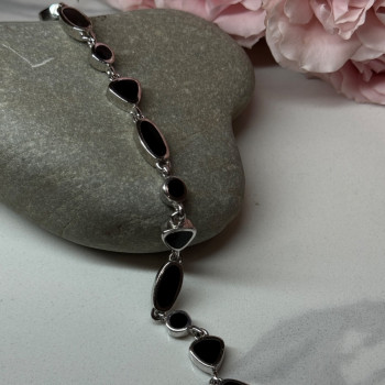 925 Sterling Silver Black Enamel Bracelet Length 7.5 in