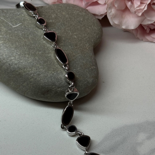 925 Sterling Silver Black Enamel Bracelet Length 7.5 in