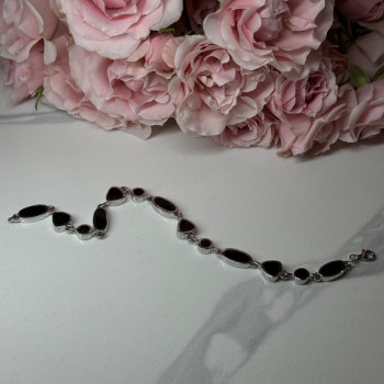 925 Sterling Silver Black Enamel Bracelet Length 7.5 in