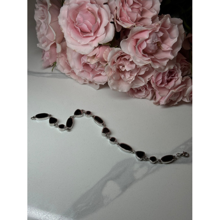 925 STERLING SILVER BLACK ENAMEL BRACELET LENGTH 7.5 in