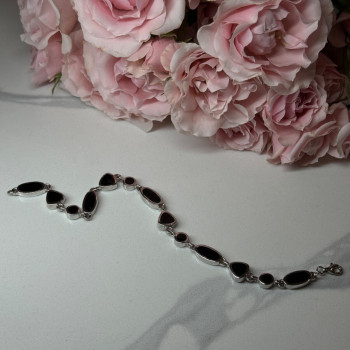 925 Sterling Silver Black Enamel Bracelet Length 7.5 in