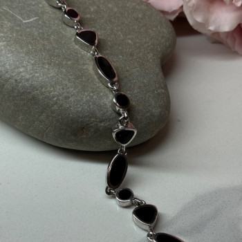 925 Sterling Silver Black Enamel Bracelet Length 7.5 in